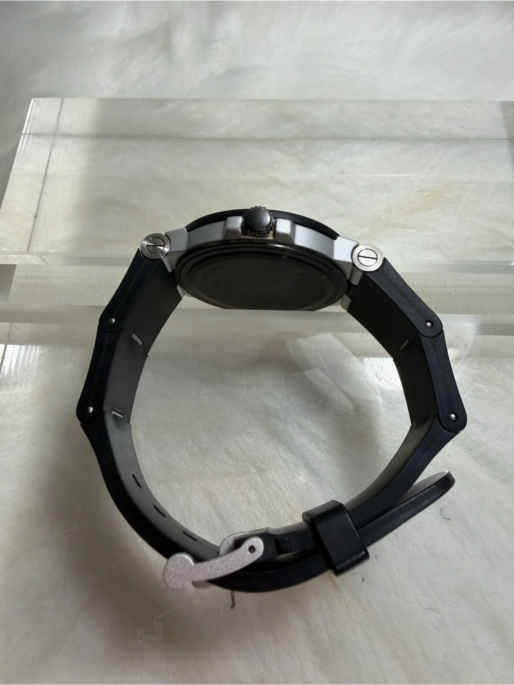 Bulgari Aluminum Watch in Black and White with Red Accents